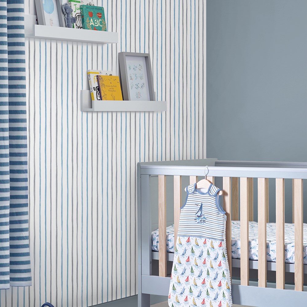 Painterly Stripe Wallpaper 119863 by Laura Ashley in Blue